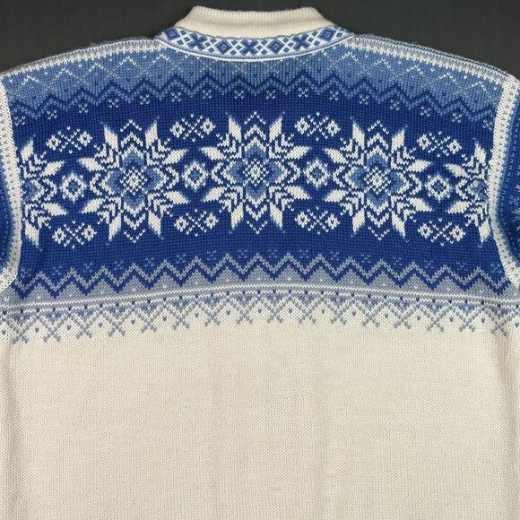 Dale of Norway Mens Cardigan Sweater sz L Fair Isle Wool Metal Clasps Blue White - Picture 6 of 11